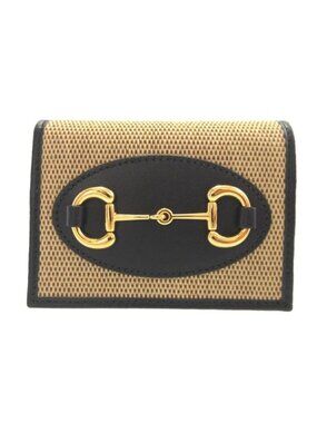 Gucci Horsebit Canvas Leather Beige Black Bifold Wallet